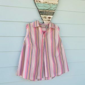 White Stag Sleeveless Striped Button Up Relaxed Fit Dress Shirt.